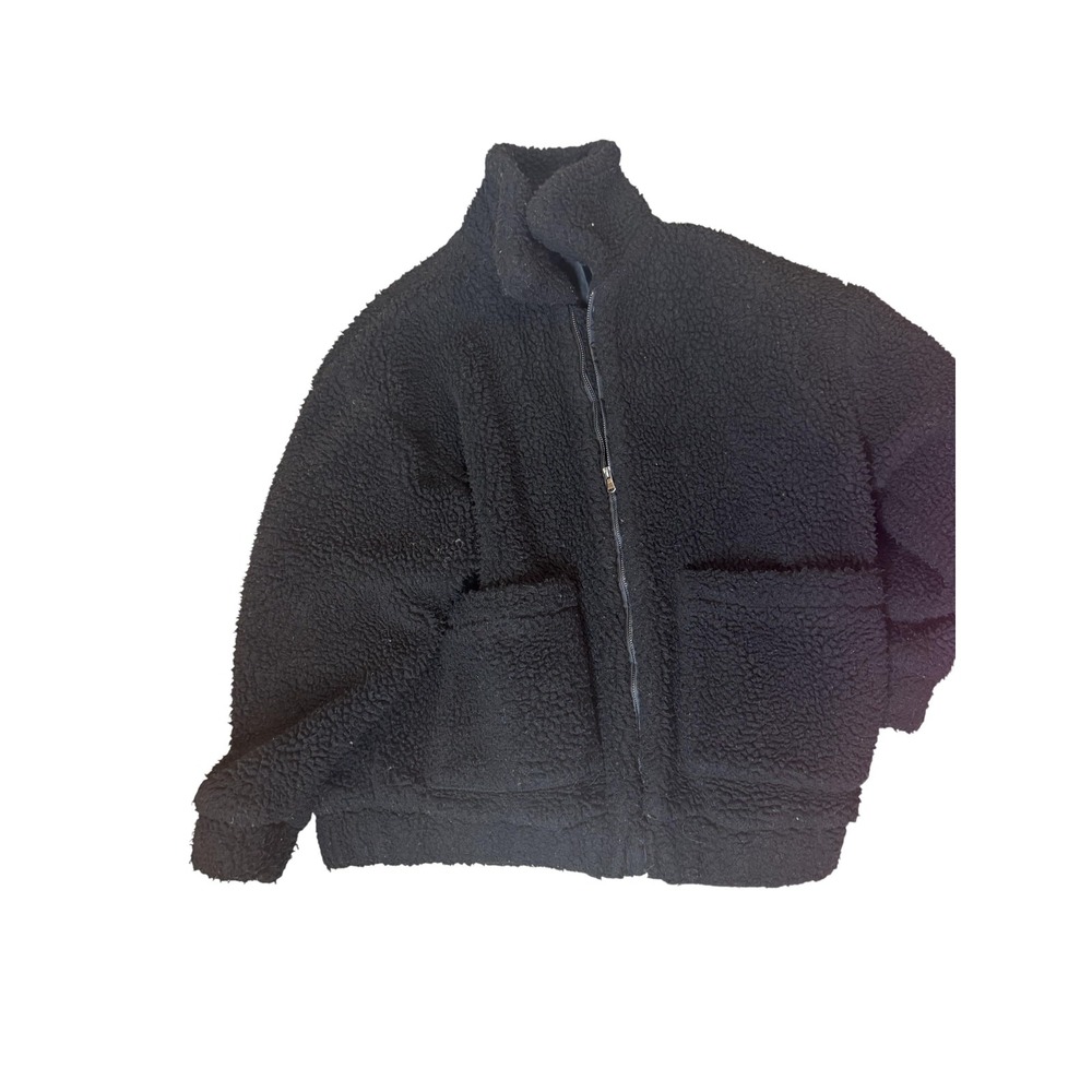I AM GIA Sherpa Jacket Womens Small Black Teddy Fleece Zip Front Pockets Cozy